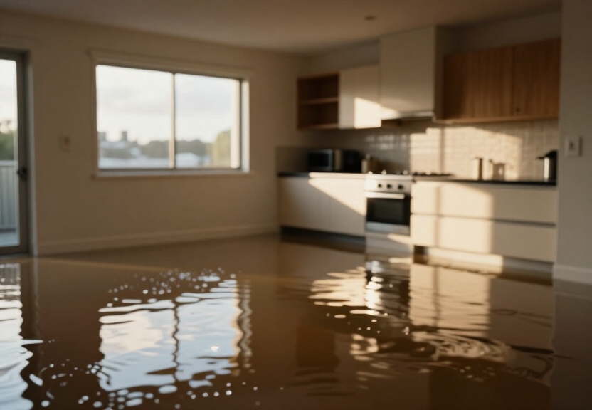 Water-damaged office space in Rosebery before drying